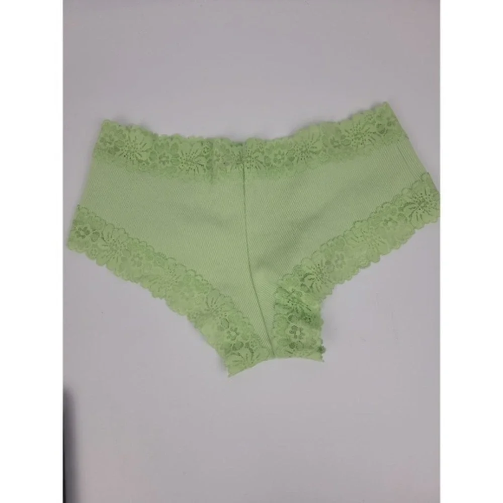 PINK Victoria's Secret Ribbed Lace Trim Cheeky Panty Mint Green XS NEW